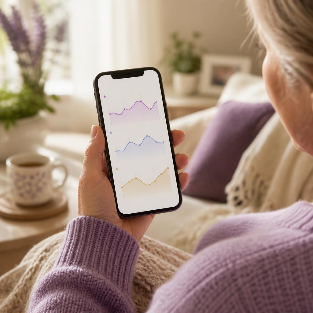 Caregiver looking at care trend charts on a smartphone